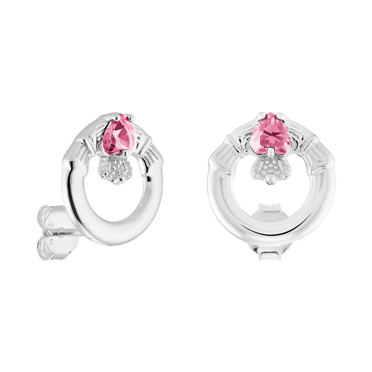 Pink Topaz Claddagh Stud Earrings Sterling Silver 925 Hallmarked British Made