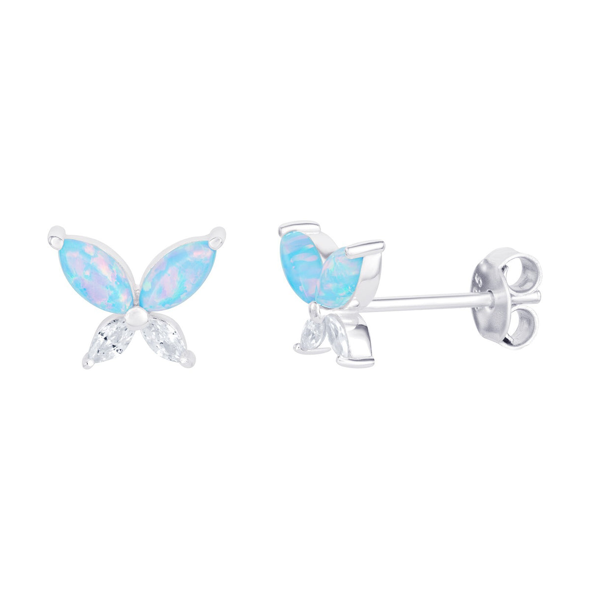 Opal Butterfly Stud Earrings Sterling Silver 925 Hallmarked British Made