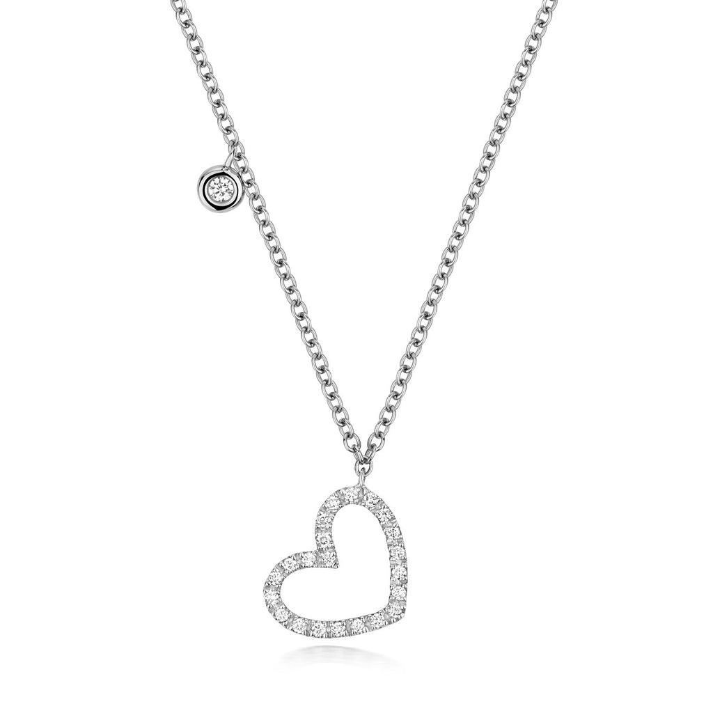 23 Natural Diamond Heart Necklace 18ct White Gold Hallmarked British Made