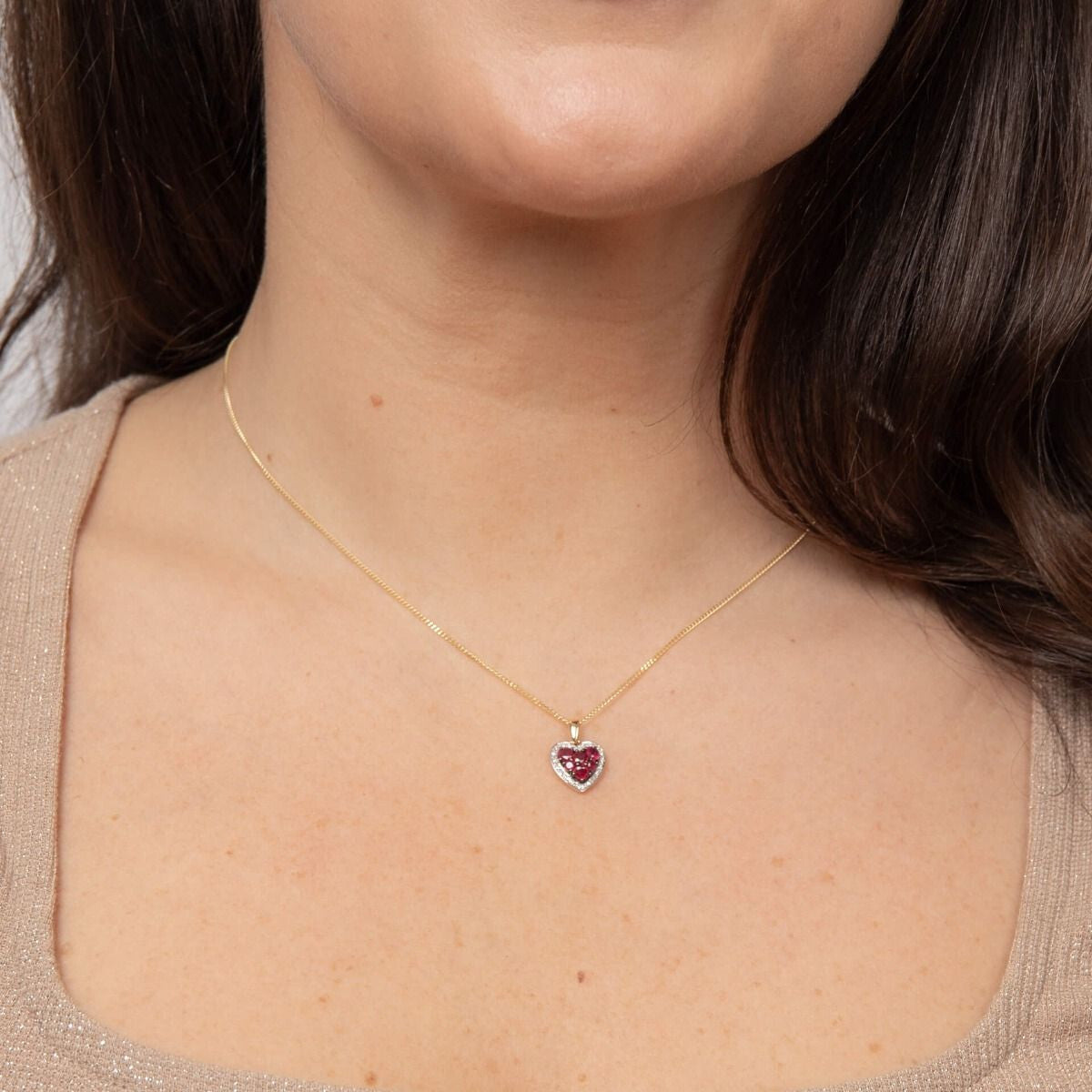 Heart Ruby Diamond Pendant 9ct Yellow Gold 375 Hallmarked British Made