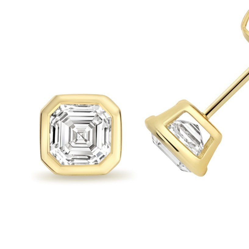 Lab-Grown Diamond Asscher Stud Earrings 18ct Yellow Gold Hallmarked British Made