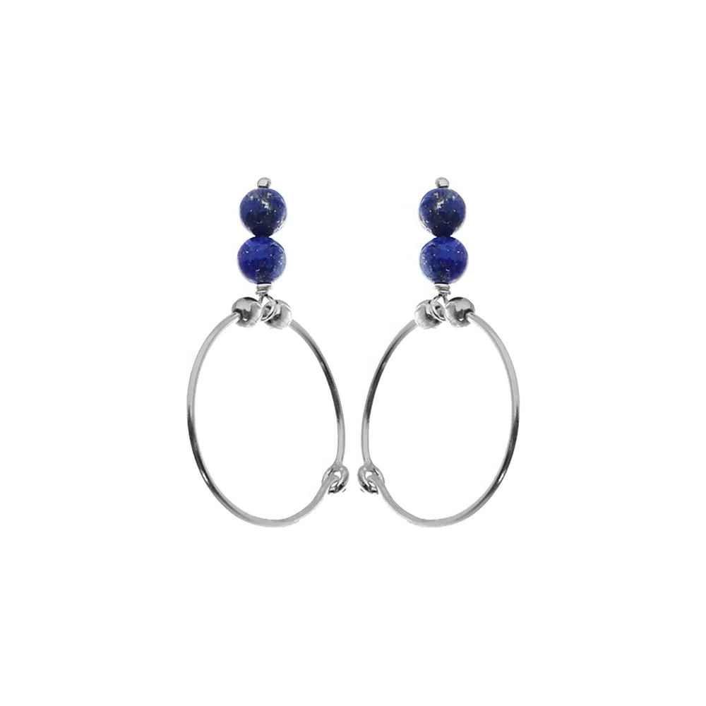 Lapis lazuli Drop Hoop Earrings Sterling Silver 925 Hallmarked Brand New Boxed