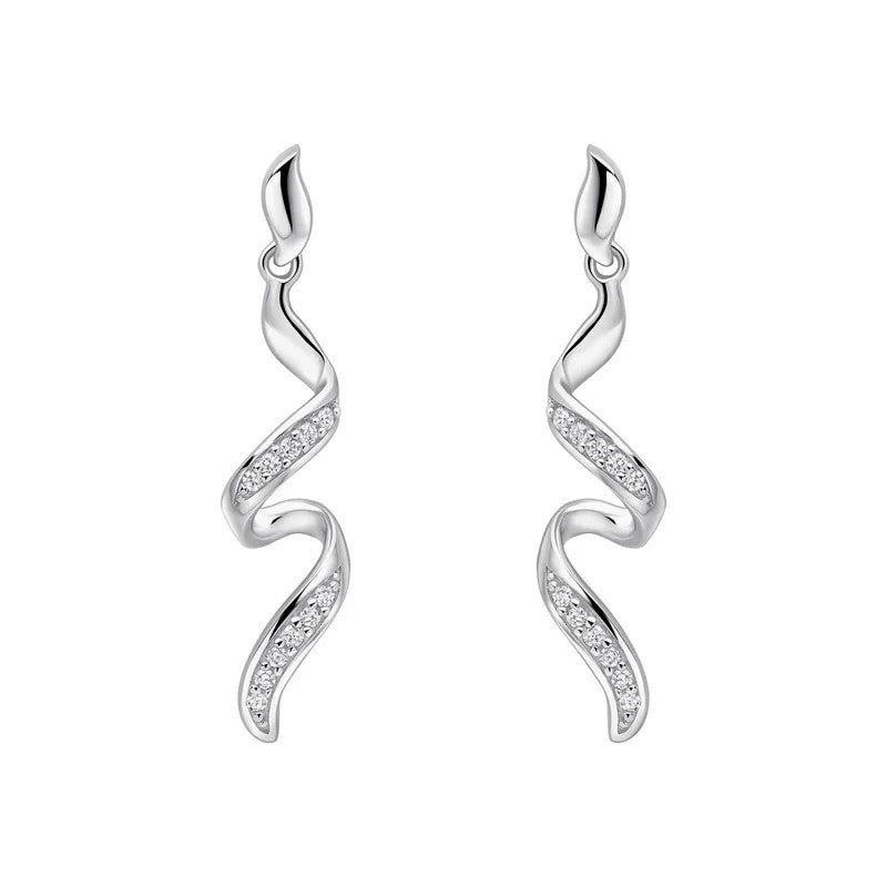 Diamond Twist Drop Earrings 9ct White Gold 375 Hallmarked British Made