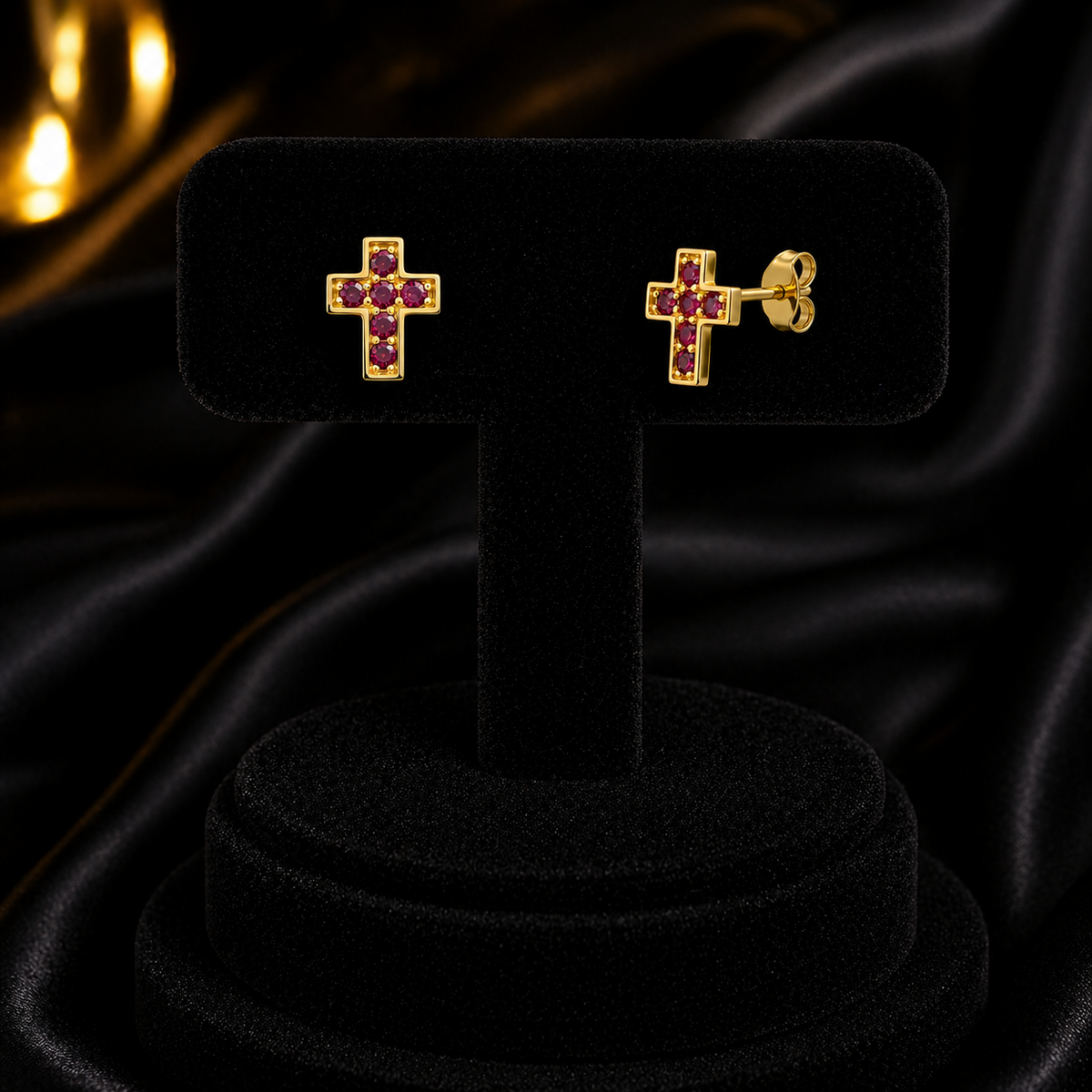 Ruby Cross Stud Earrings Yellow Gold Natural Stone 375 Hallmark New Boxed
