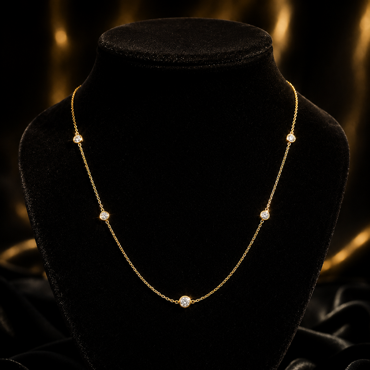 5 Flush Natural Diamond Necklace 18ct Yellow Gold Hallmarked British Made