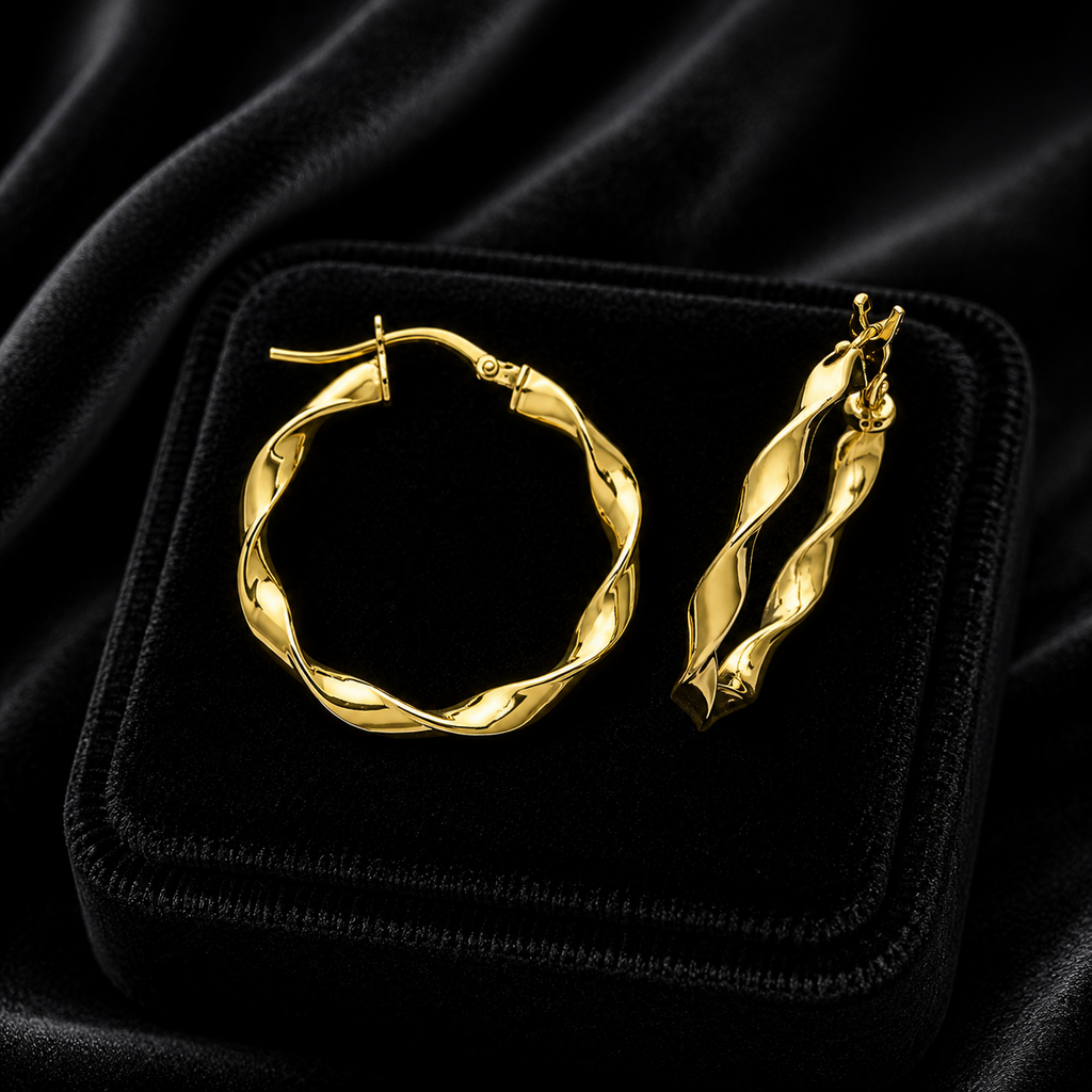 9ct Yellow Gold Twist Hoop Earrings 375 Hallmarked 10mm - 40mm Diameter