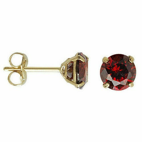 Yellow Gold Garnet Earrings Solitaire Natural Stone 375 9 Carat New Boxed