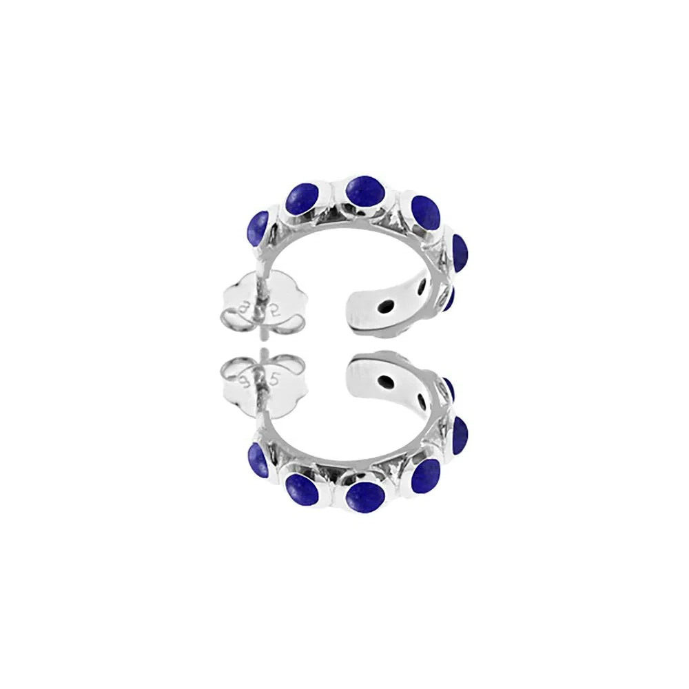 7 Stone Lapis Lazuli Hoop Earrings Sterling Silver 925 Hallmark Brand New Boxed
