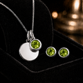 Engravable Solitaire Peridot Pendant and Earrings Set Solid Sterling Silver