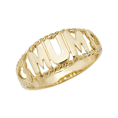Mum Ring 9ct Yellow Gold Hallmarked Sizes M - S British Made Hallmarked