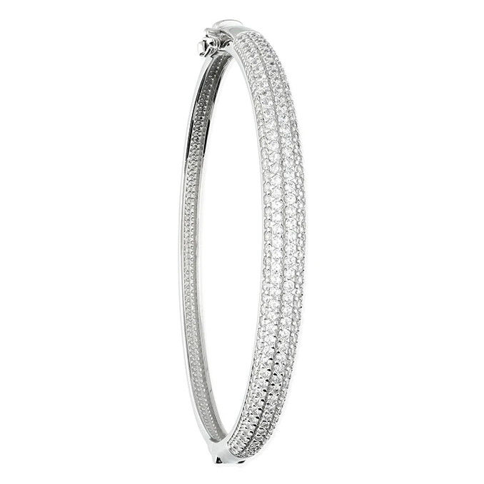 Pave Hinged Zircon Bangle Sterling Silver 925 Hallmarked British Made