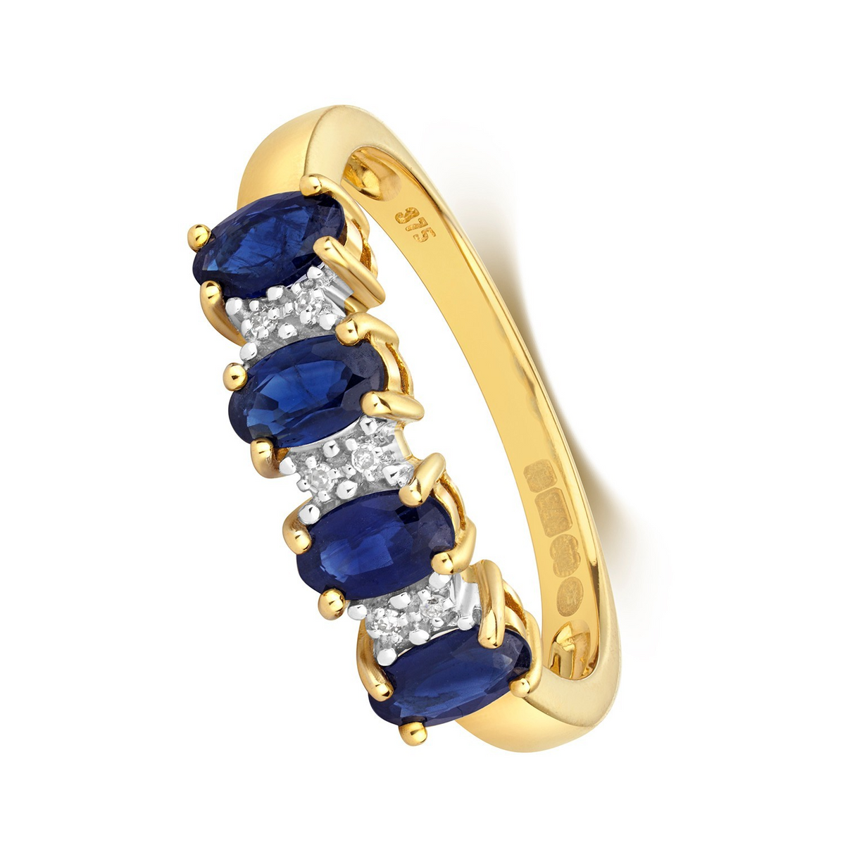 Oval Sapphire Diamond Ring 9ct 2 Tone Gold 375 Hallmark Sizes J - Q British Made