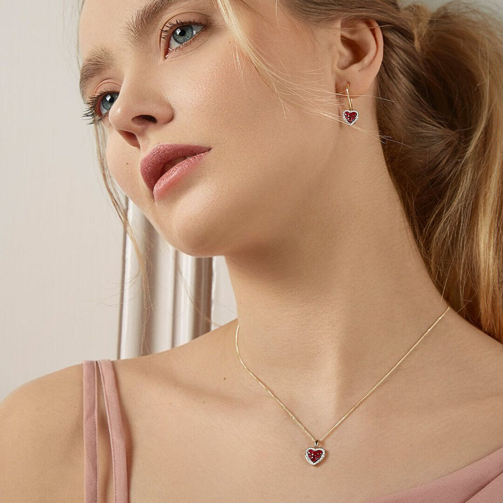 Heart Ruby Diamond Pendant 9ct Yellow Gold 375 Hallmarked British Made