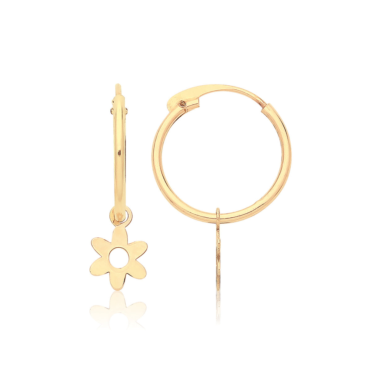 Hinged Flower Sleeper Hoop Earrings 9ct Yellow Gold 375 Hallmarked Brand New