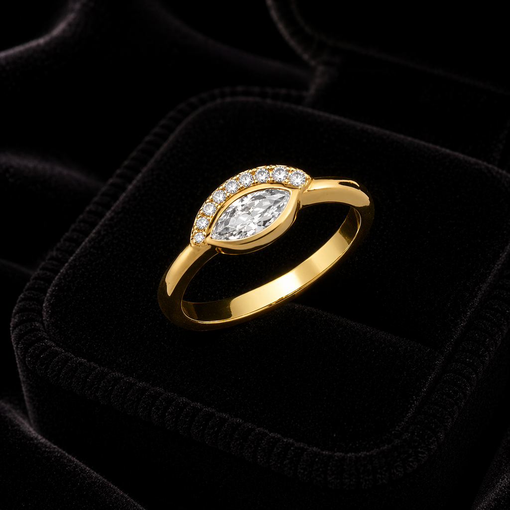 Marquise Solitaire Ring 9ct Yellow Gold Hallmarked Sizes J - Q British Made