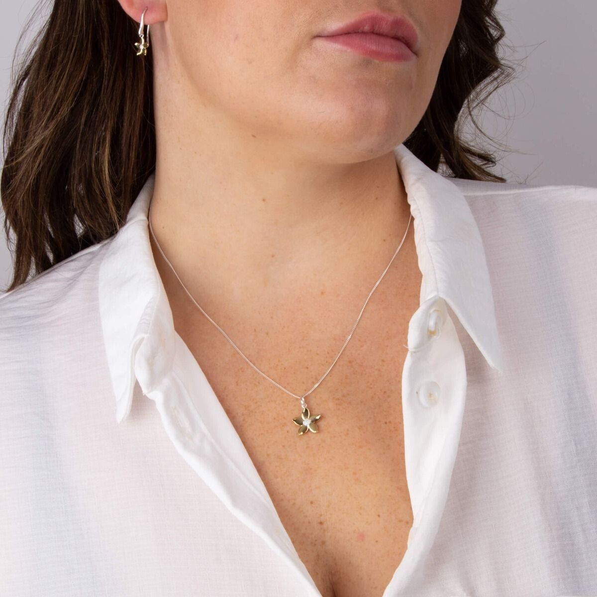 Jasmine Flower Pendant 9ct Yellow Gold Plated Hallmarked All Chain Lengths