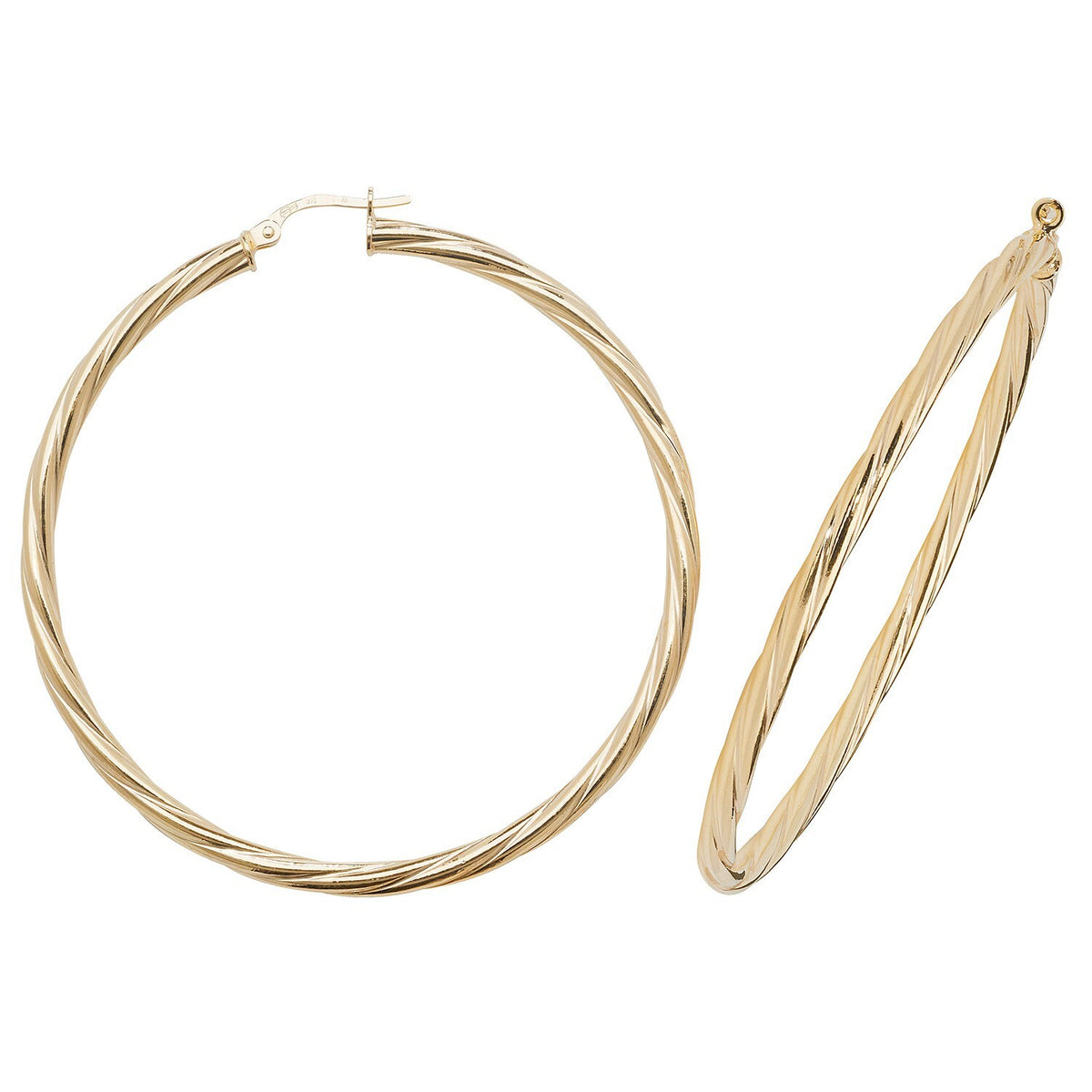 9ct Yellow Gold Twist Hoop Earrings 375 Hallmarked 30mm - 60mm Diameter
