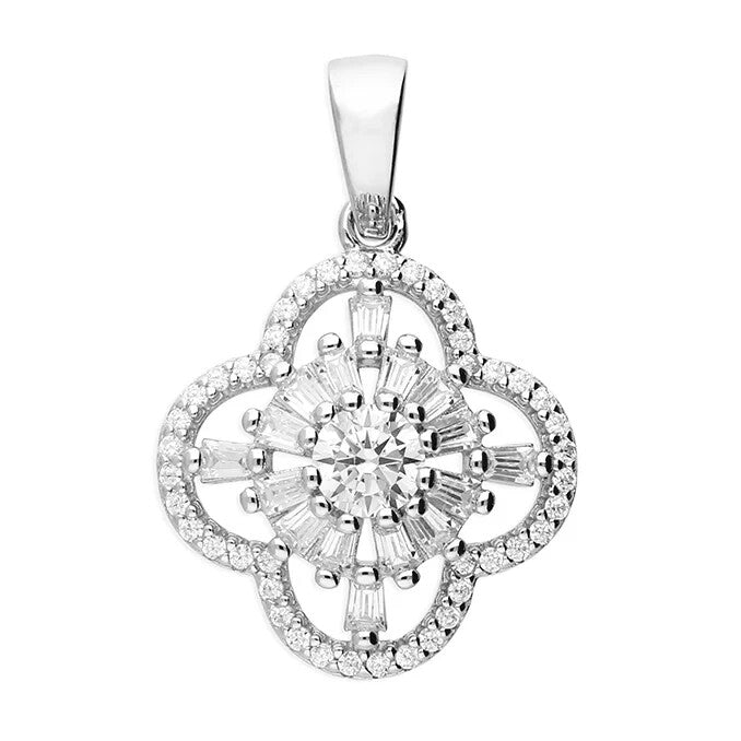 Floral Cluster Zircon Pendant Sterling Silver 925 Hallmarked All Chain Lengths