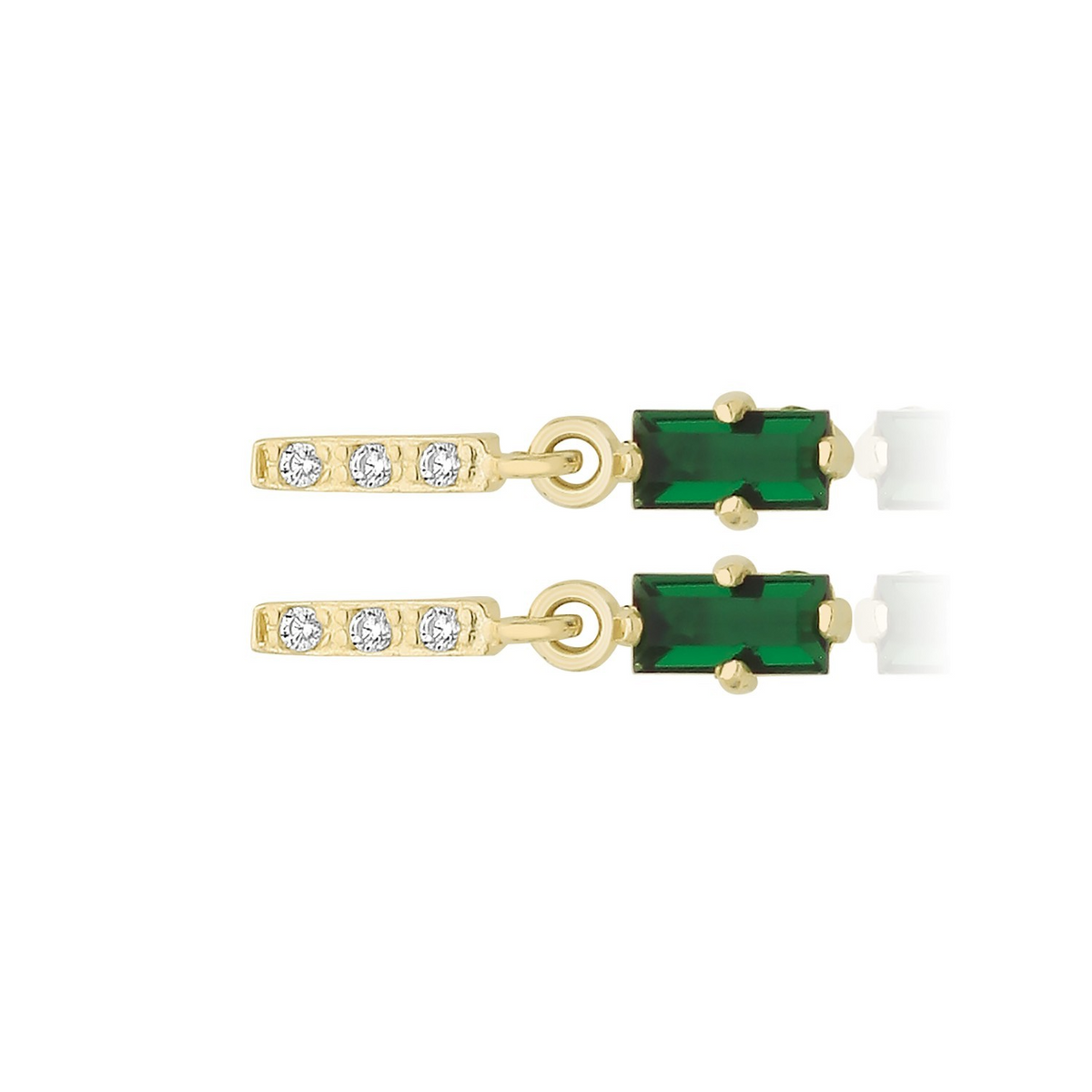 Baguette Natural Emerald Drop Earrings 9ct Yellow Gold 375 Hallmarked Brand New