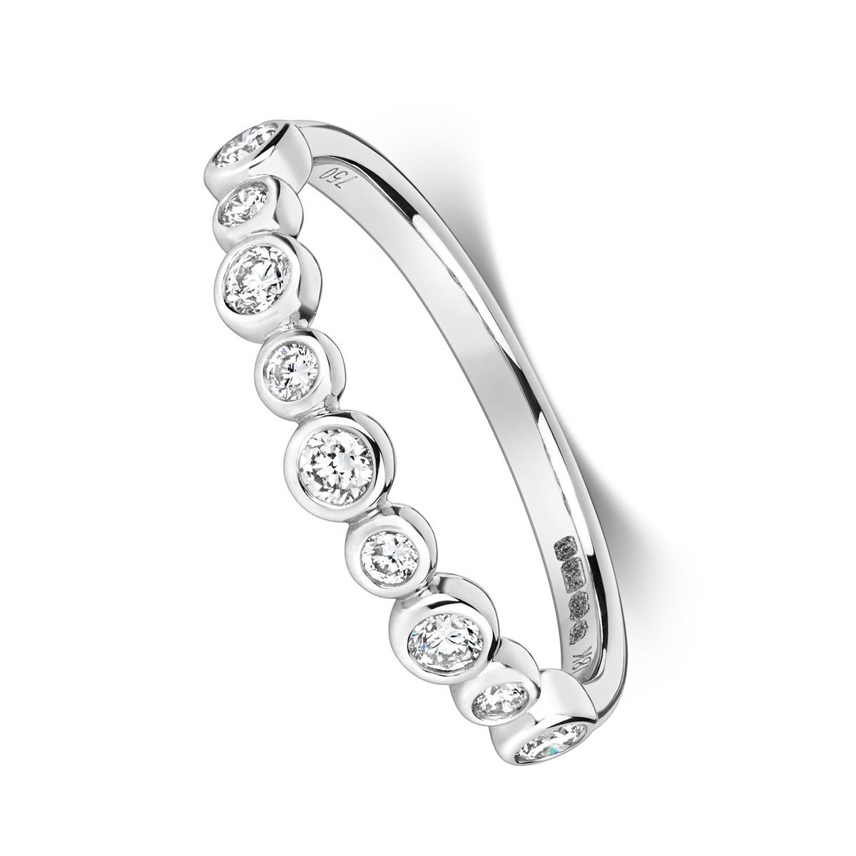 9 Natural Diamond Flush Eternity Ring 18ct White Gold Hallmarked Sizes J - Q