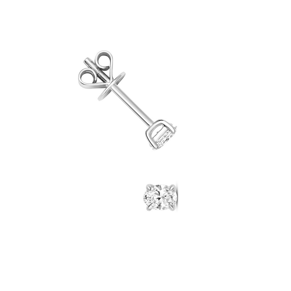 1 Natural Diamond Oval Stud Earrings 18ct White Gold Hallmarked British Made