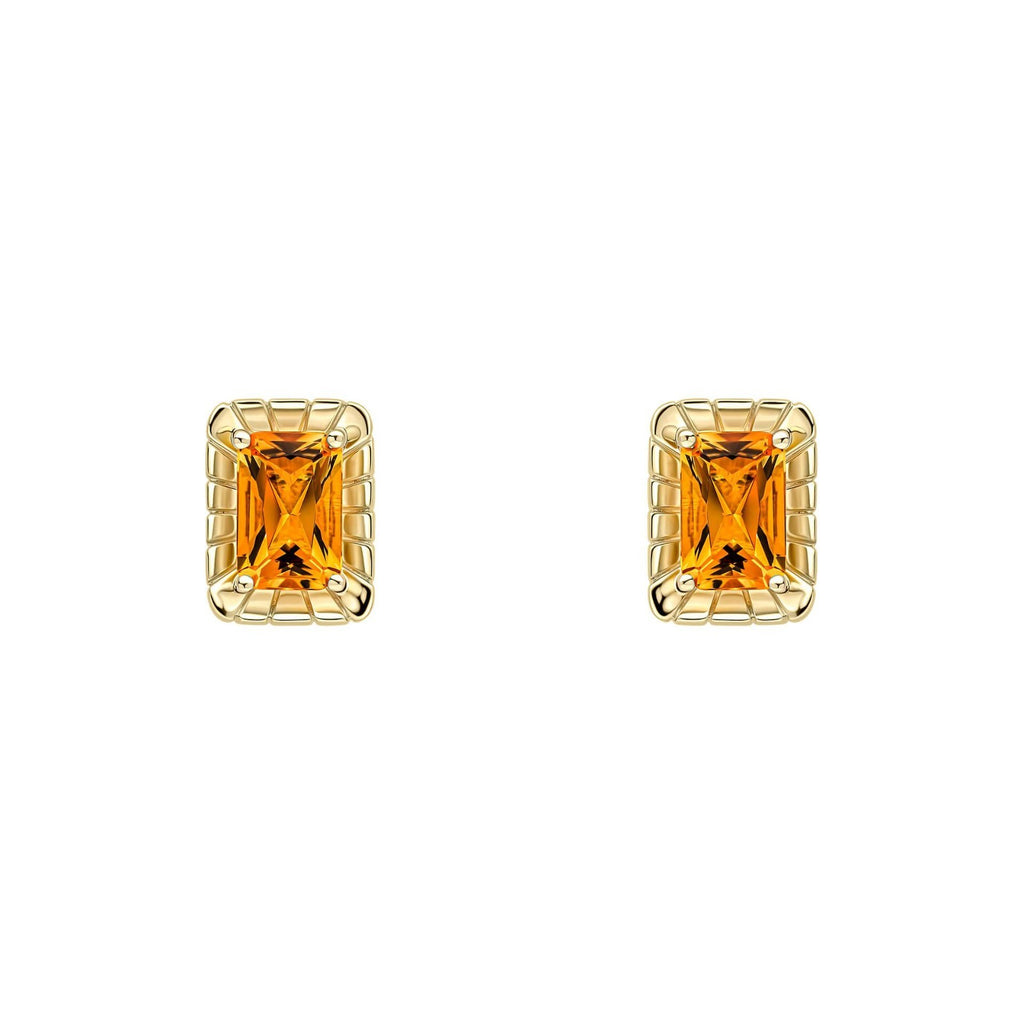 Octagonal Citrine Stud Earrings 9ct Yellow Gold 375 Hallmarked British Made