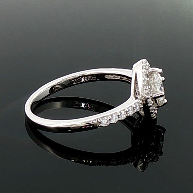 Moissanite Halo Ring Sterling Silver 925 Hallmarked British Made Size L - Q