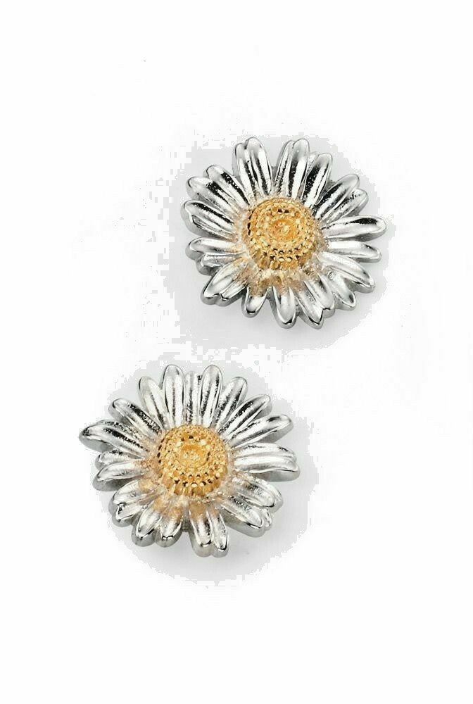 Sterling Silver Daisy Stud Earrings Yellow Gold Detail 925 Hallmarked