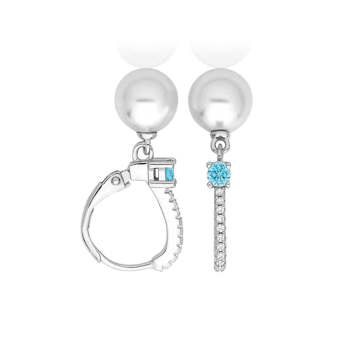 Pearl And Blue Topaz Hoop Earrings Sterling Silver 925 Hallmark Brand New Boxed