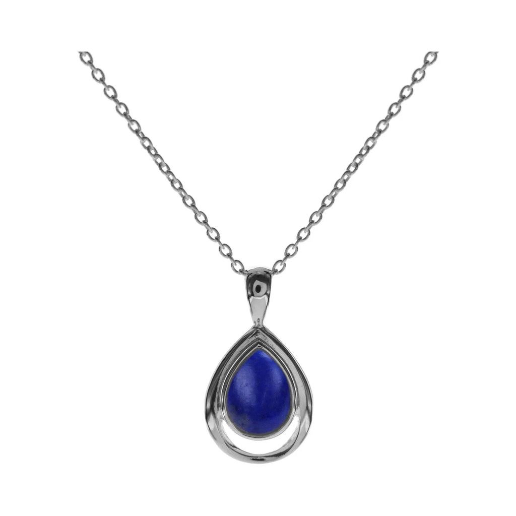 Teardrop Lapis Lazuli Necklace Solid Sterling Silver 925 Hallmarked British Made