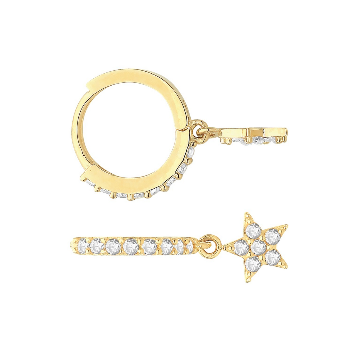 8mm Star Hoop Drop Earrings 9ct Yellow Gold 375 Hallmarked Brand New