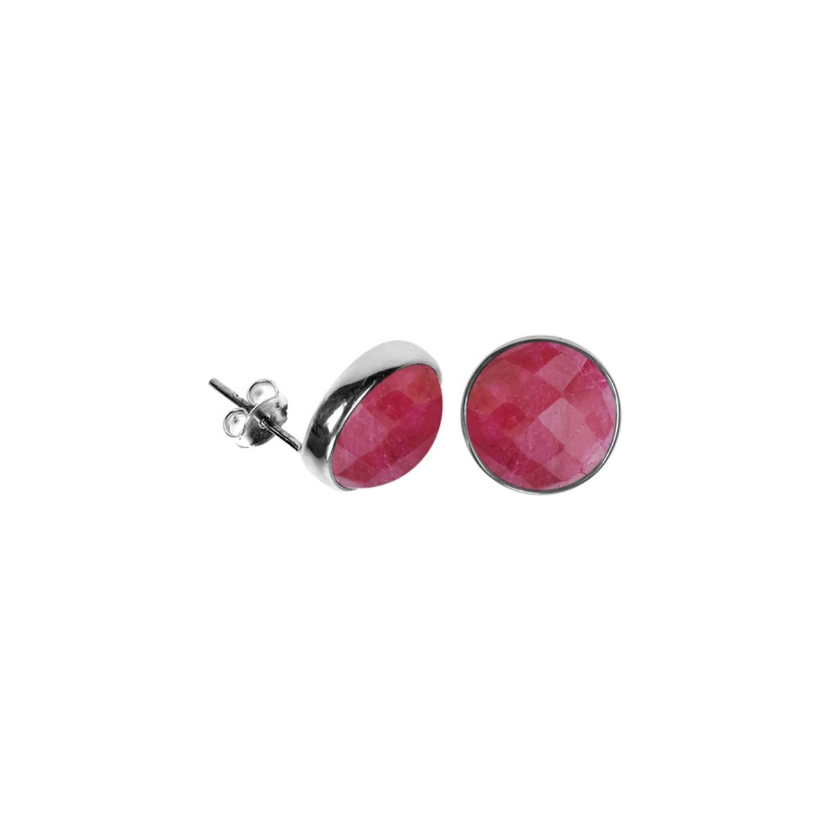 13mm Natural Flush Ruby Stud Earrings Sterling Silver 925 Hallmarked Brand New