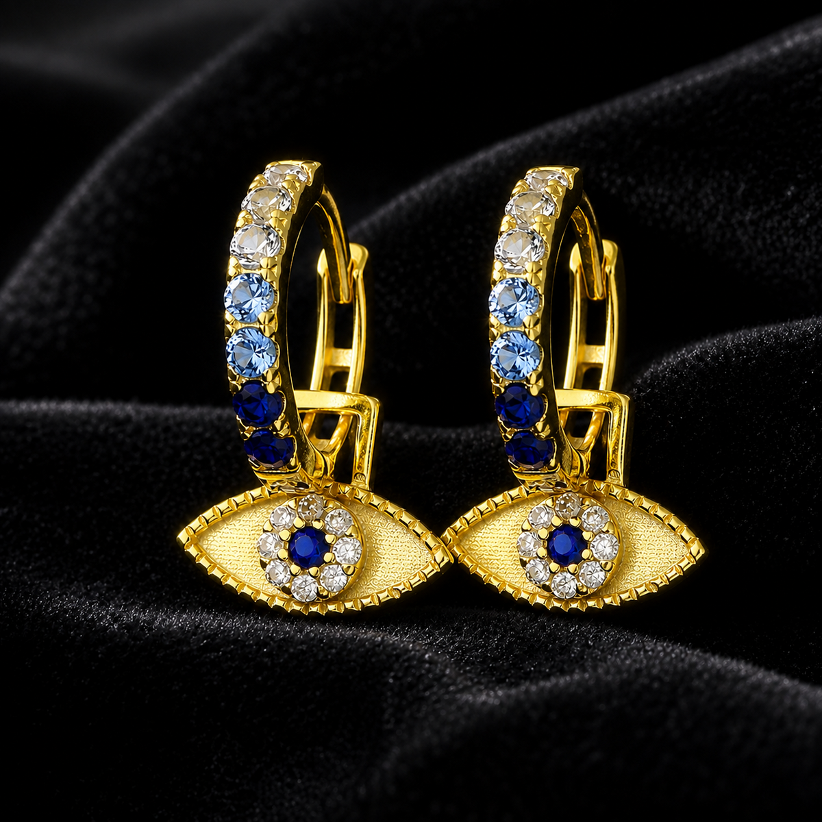 Evil Eye Huggie Hoop Earrings 18ct Yellow Gold Plated Hallmark Brand New Boxed