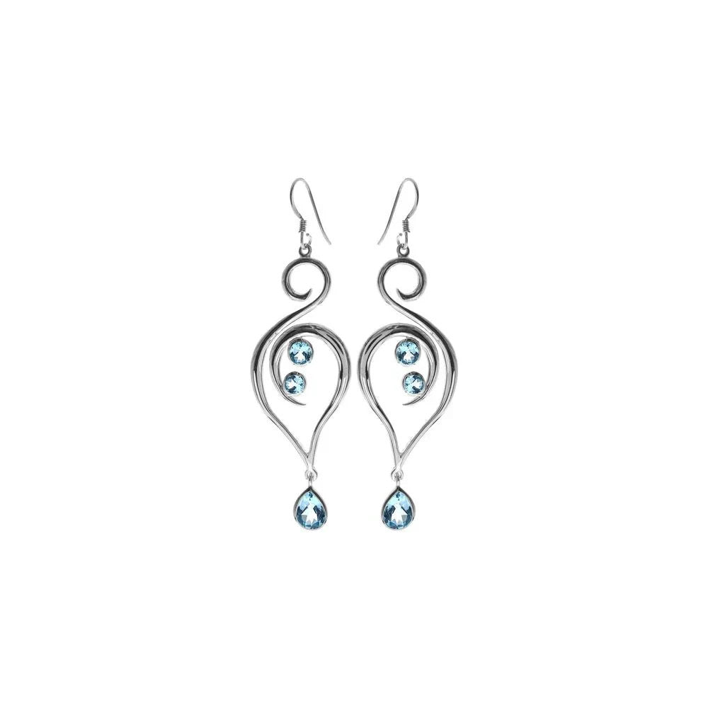 Natural Topaz Large Swirl Earrings Sterling Silver 925 Hallmarked British Made