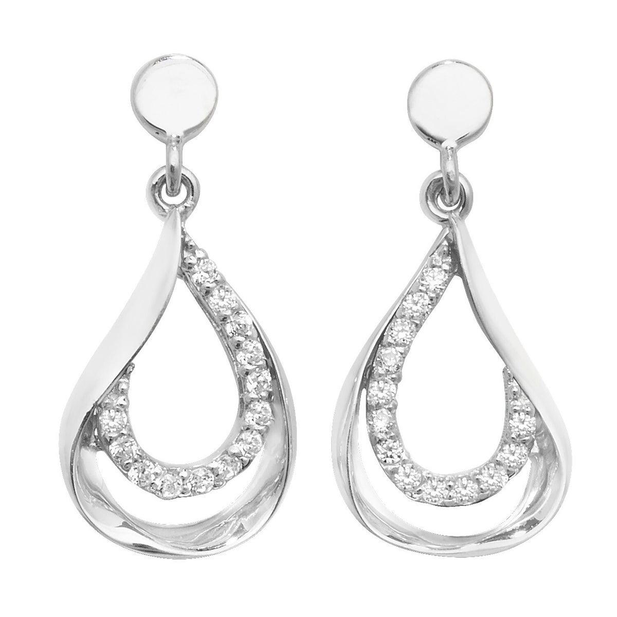 Channel Set Drop Earrings 9ct White Gold 375 Hallmarked Brand New Boxed