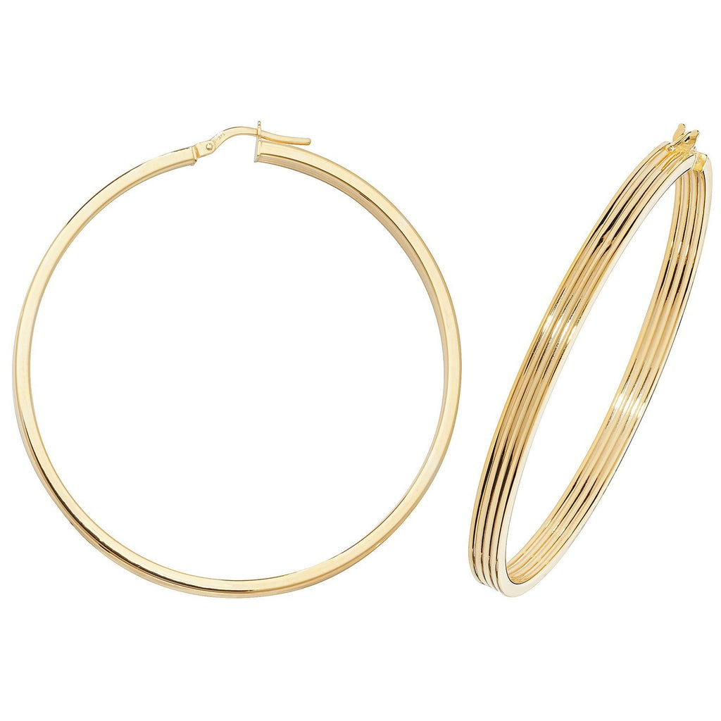 9ct Yellow Gold Grooved Hoop Earrings 375 Hallmarked 10mm - 50mm Diameter