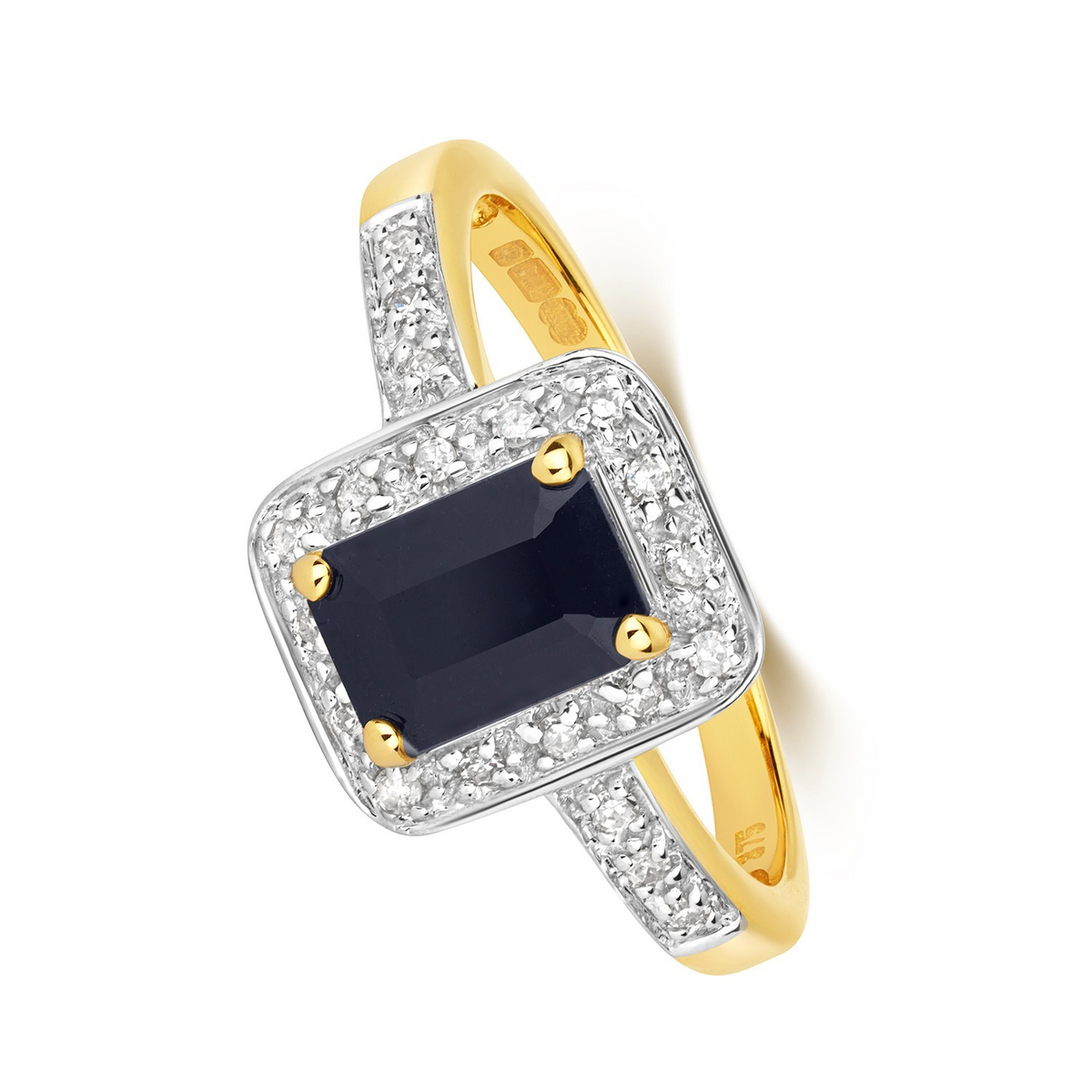 Halo Baguette Sapphire Diamond Ring 9ct 2 Tone Gold 375 Hallmarked Sizes J - Q
