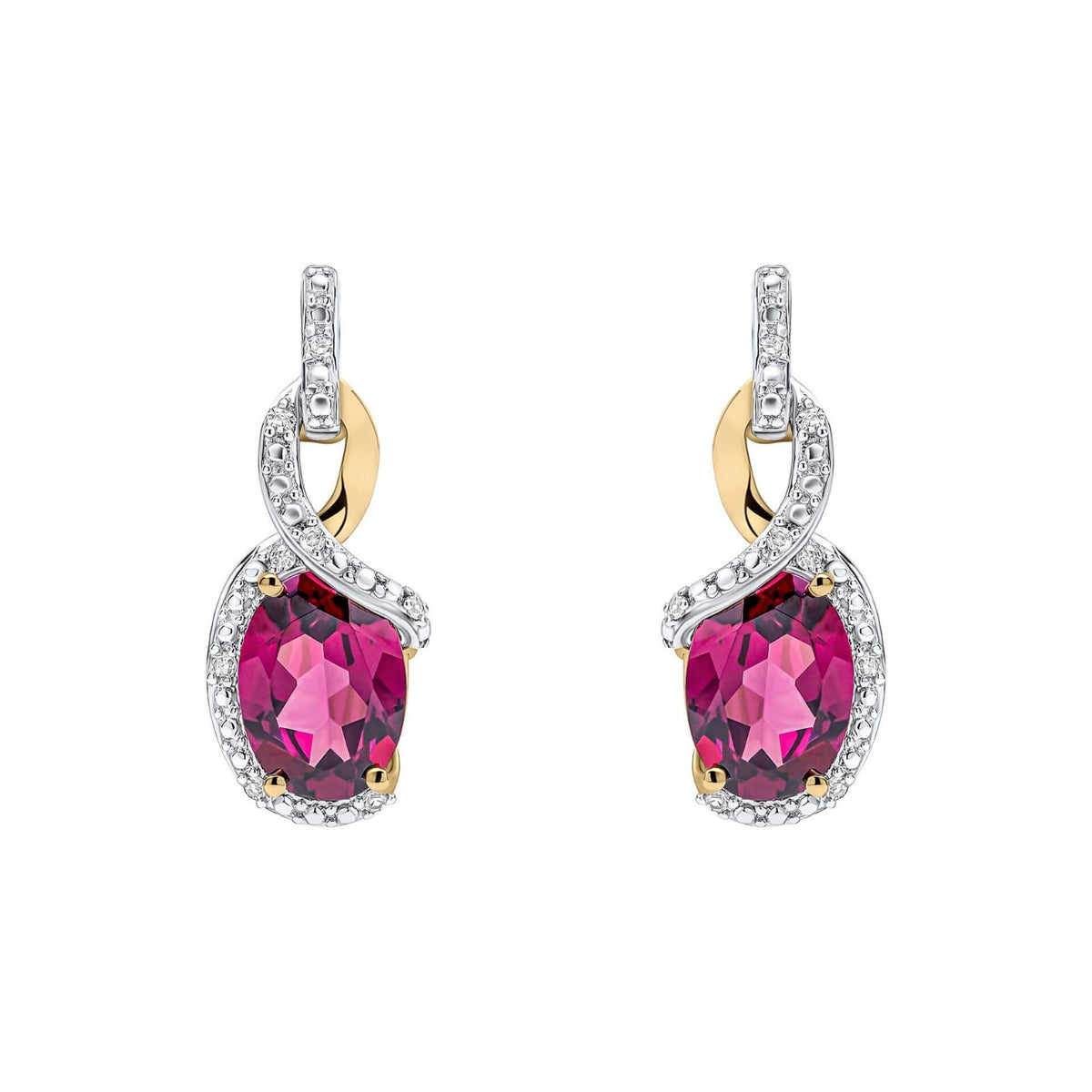 Twist Garnet & Diamond Drop Earrings 9ct Yellow Gold 375 Hallmarked