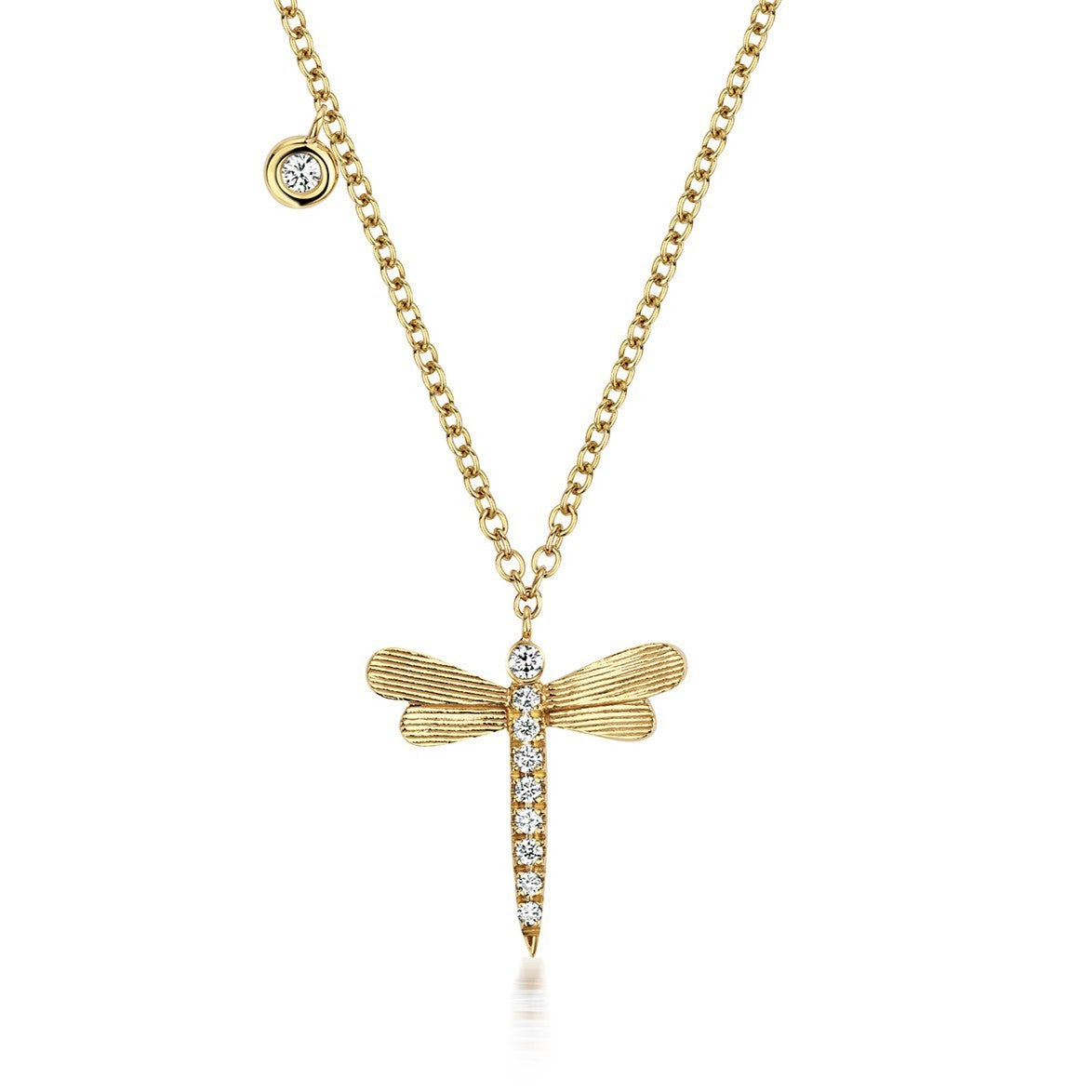 10 Natural Diamond Dragonfly Necklace 18ct Yellow Gold Hallmarked British Made