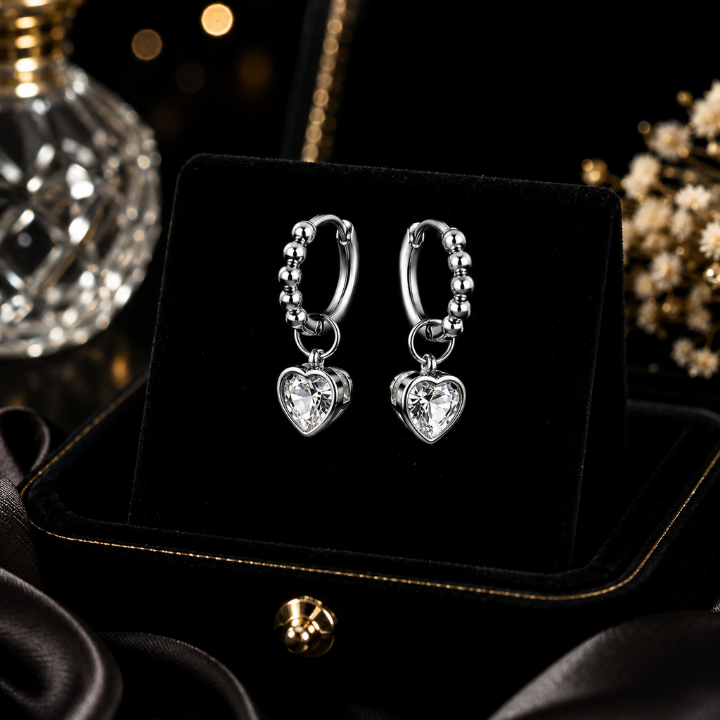 Drop Bobble Heart Hoop Earrings Sterling Silver 925 Hallmarked Brand New Boxed