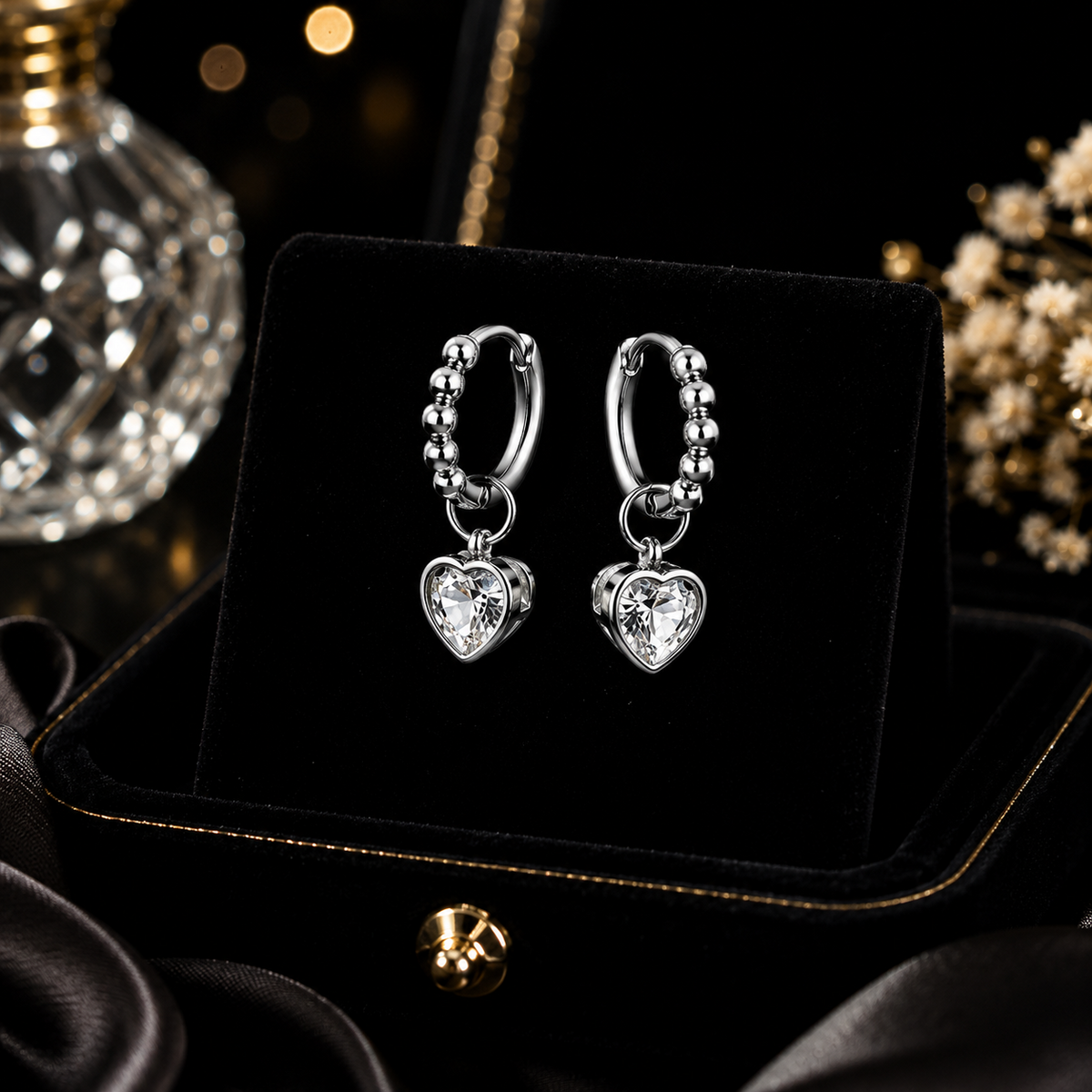 Drop Bobble Heart Hoop Earrings Sterling Silver 925 Hallmarked Brand New Boxed