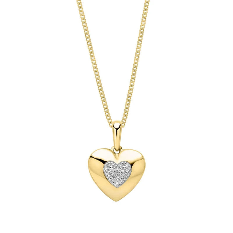 Pave Heart Diamond Pendant 9ct Yellow Gold 375 Hallmarked British Made
