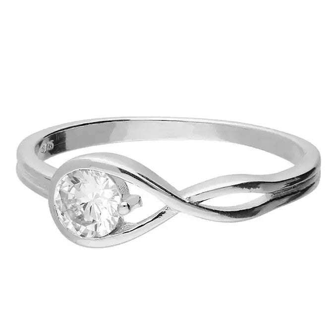 Infinity Solitaire Ring Sterling Silver 925 Hallmarked British Made Size L - R