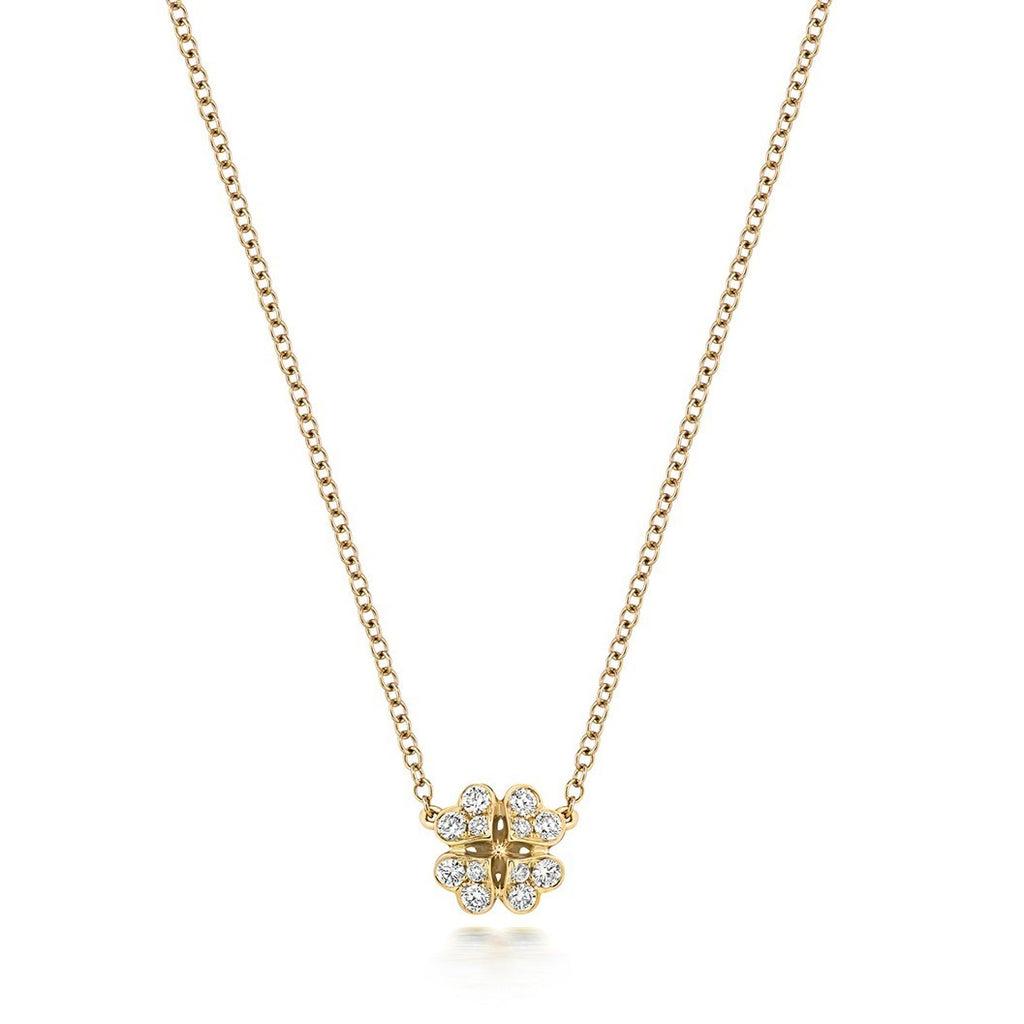 12 Natural Diamond Clover Necklace 18ct Yellow Gold Hallmarked British Made