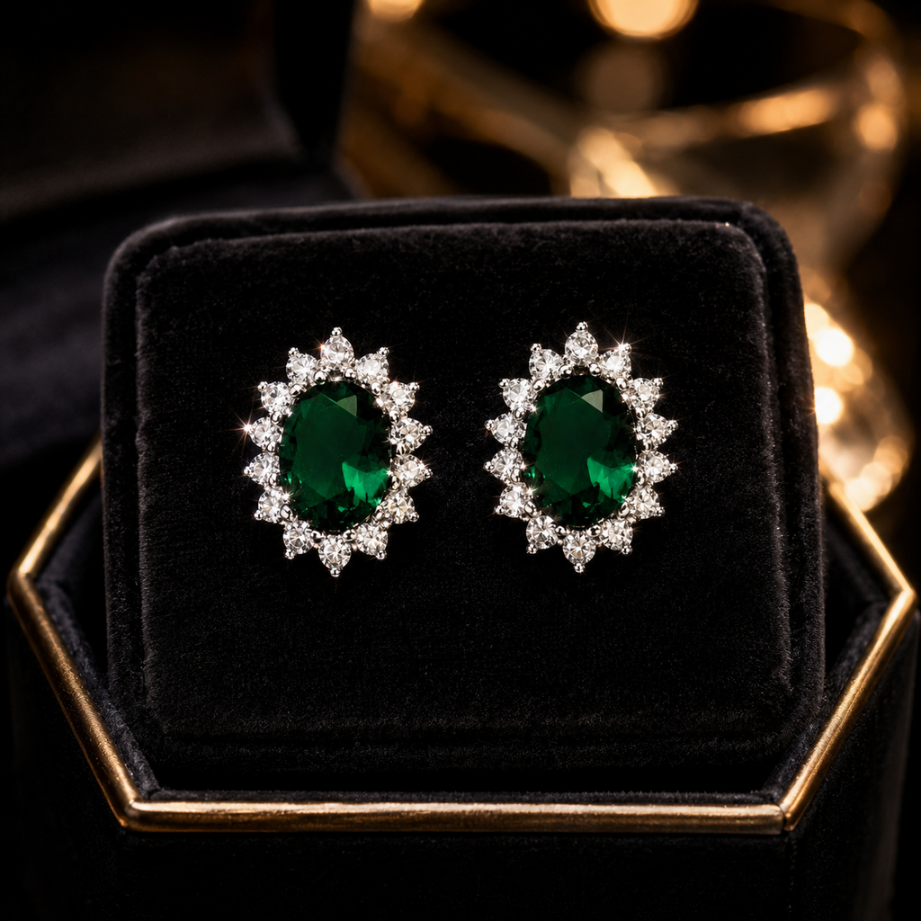 Emerald Oval Earrings Solid Sterling Silver 925 Hallmark Brand New Boxed