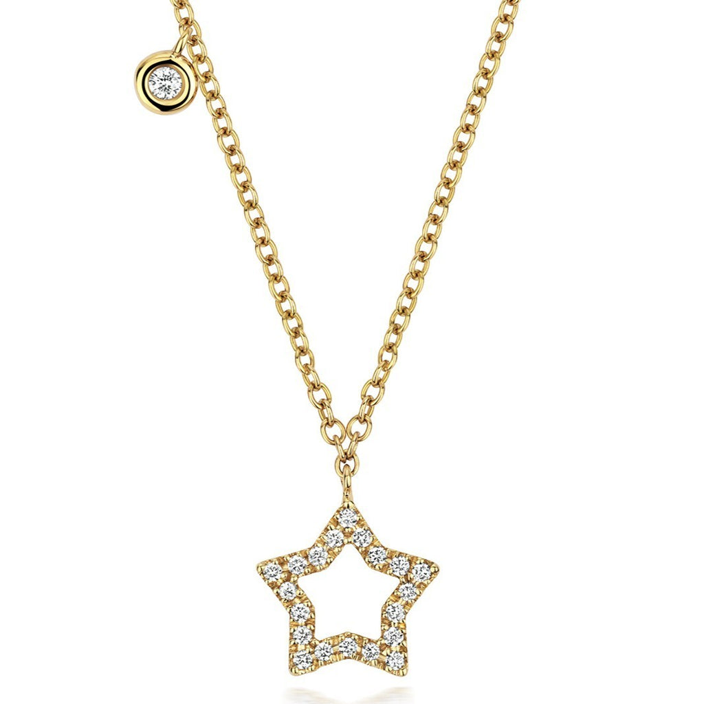 21 Natural Diamond Star Necklace 18ct Yellow Gold Hallmarked British Made