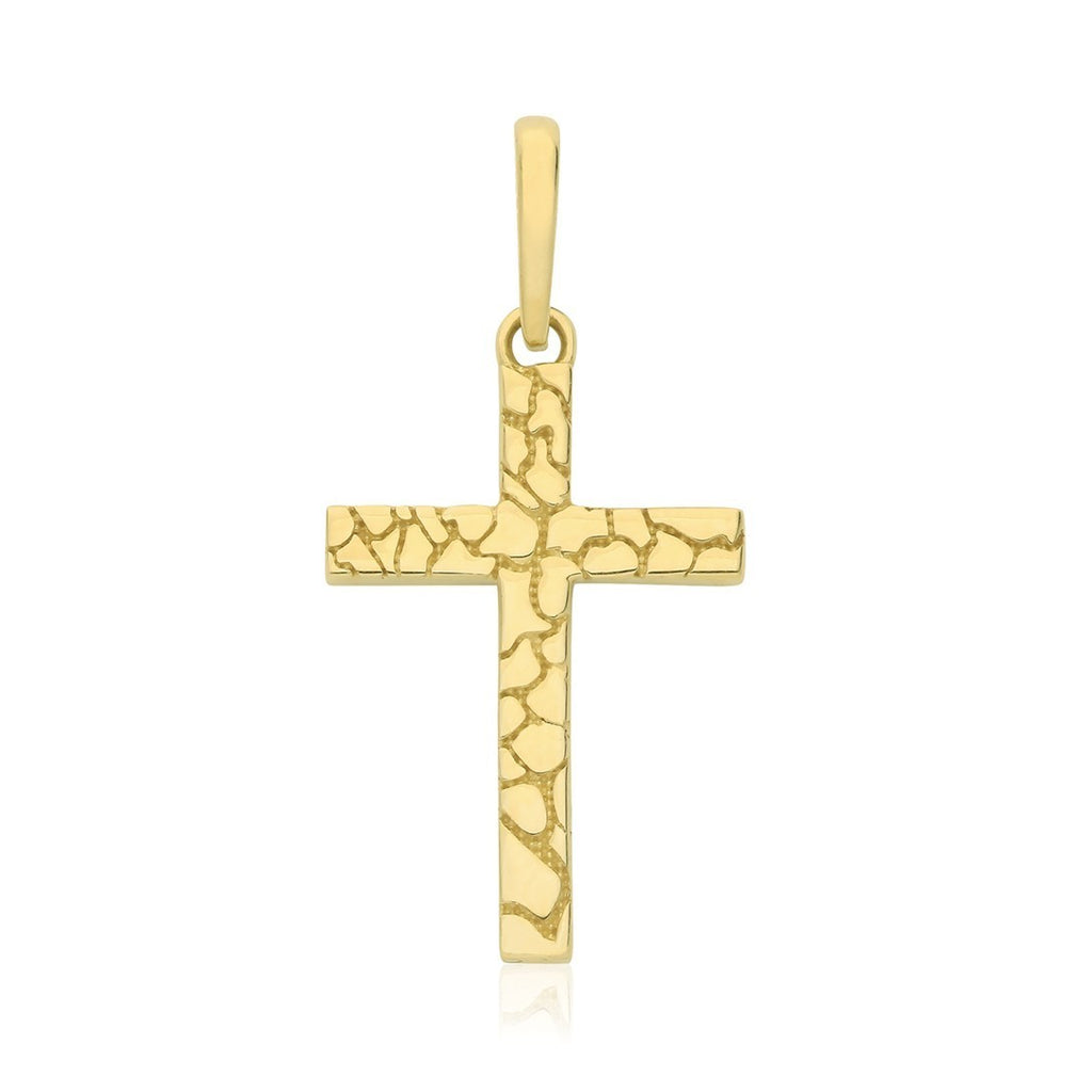 Yellow Gold Grooved Cross Pendant 375 Hallmarked All Chain Lengths British Made