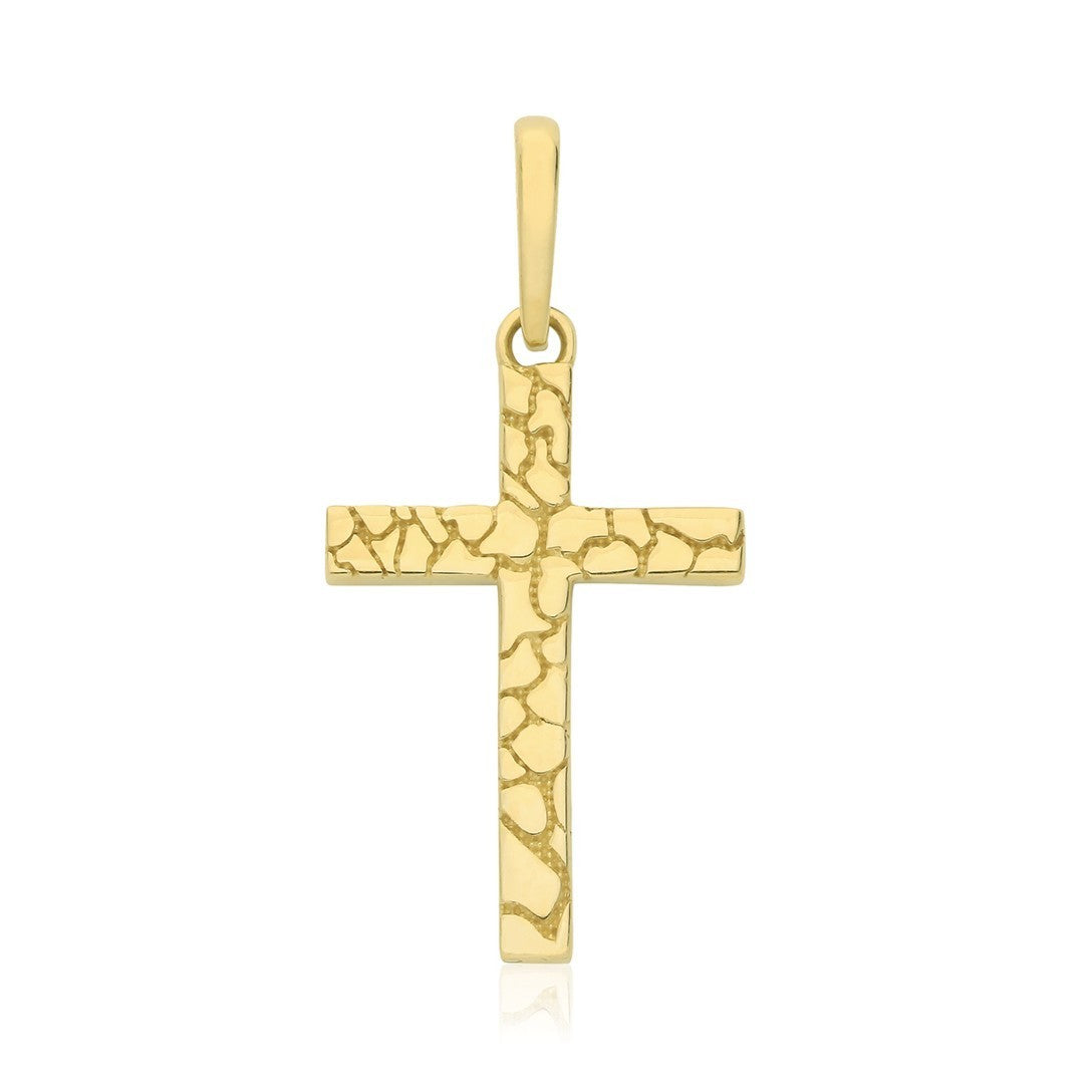 Yellow Gold Grooved Cross Pendant 375 Hallmarked All Chain Lengths British Made