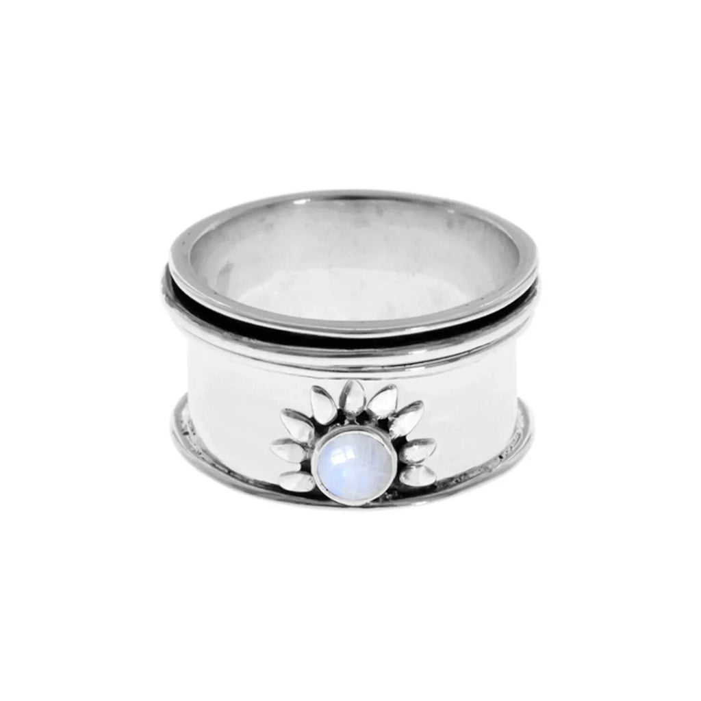 Sunray Moonstone Spinner Ring Sterling Silver 925 Hallmarked Size K - T