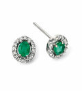 Natural Emerald Earrings with Diamond Cluster Surround in 9ct White Gold